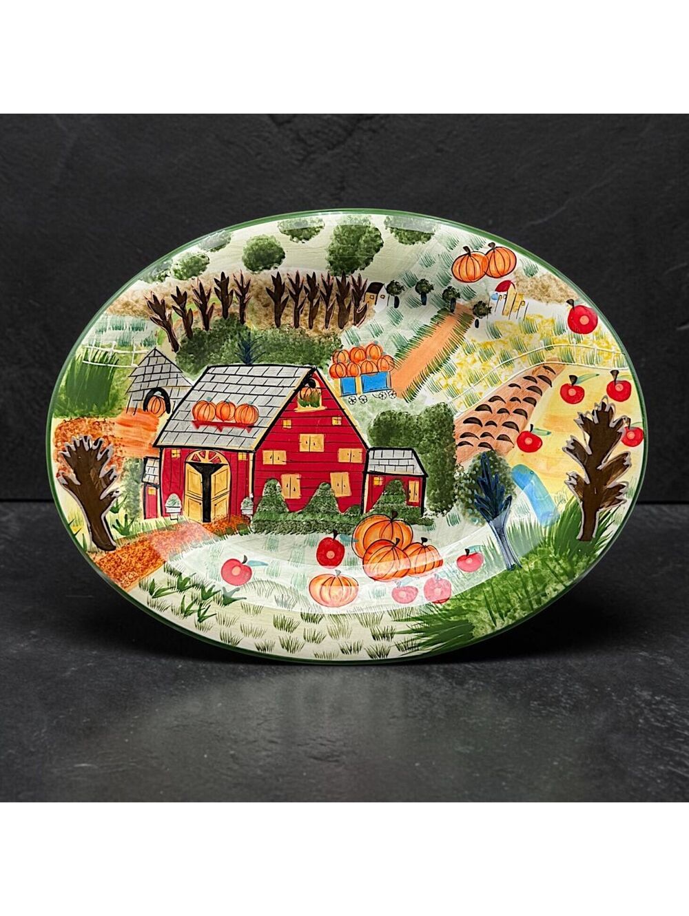 Vintage Large WCL 18" Farm Barn Harvest Oval Serving Platter Pumpkin Fall Decor